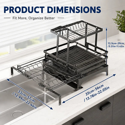 [Dealsforyoudays] Foldable over Sink Dish Drying Rack Pull-Out 2-Tier Dish Drainer with Utensil Holder Space Saving Kitchen Organizer for Small Kitchens