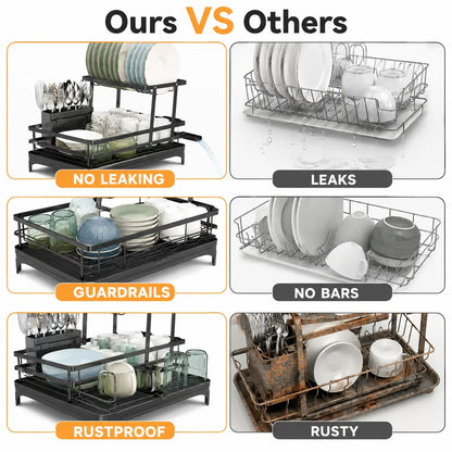[Dealsforyoudays] Foldable over Sink Dish Drying Rack Pull-Out 2-Tier Dish Drainer with Utensil Holder Space Saving Kitchen Organizer for Small Kitchens